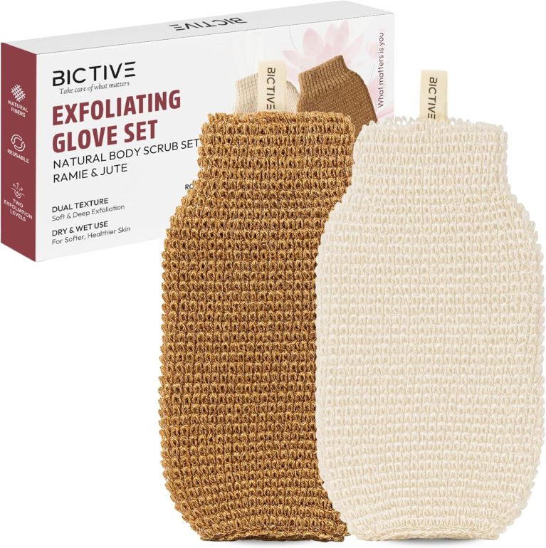 BICTIVE Kit 2 Gants Exfoliants pour le Corps en Fibres Naturelles (Ramie & Jute)