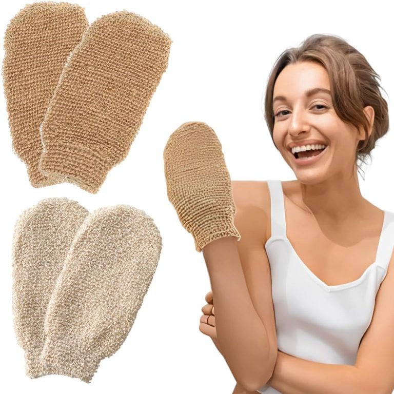 Lot de 4 Gants de Crin Exfoliants en Fibre de Ramie Naturelle, 2 Intensités