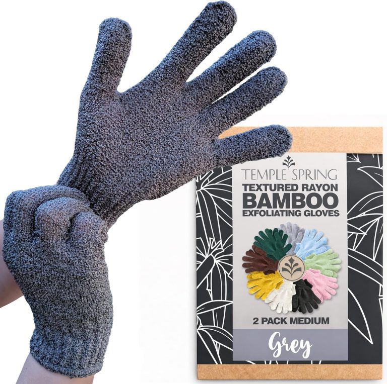 Temple Spring Gant Exfoliant Corps en Bambou, Loofah Eponge Douche, Body Scrub Exfoliating Glove